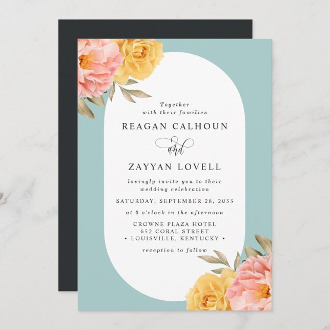 Floral Peony Rose Spring Wedding Invitation (Front/Back)