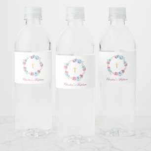 Floral Peony Wreath Baptism Christening Water Bott Bottle Label