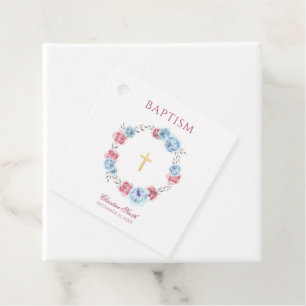Floral Peony Wreath Boy Girl Baptism Christening Favour Tags