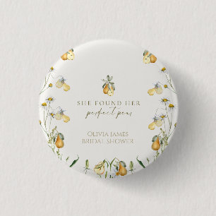 Floral perfect pear bridal shower 3 cm round badge