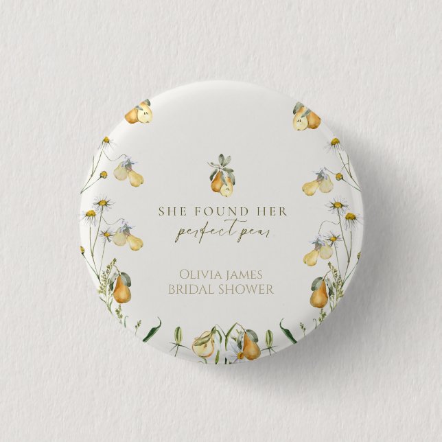 Floral perfect pear bridal shower 3 cm round badge (Front)