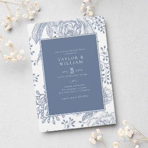 Floral Periwinkle Blue Elegant Rehearsal Dinner Invitation