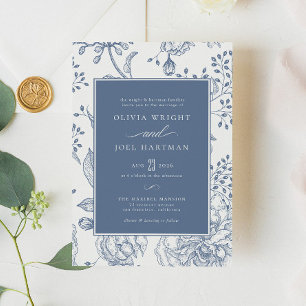 Floral Periwinkle Elegant Wedding Invitation