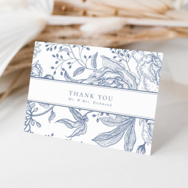 Floral Periwinkle Elegant Wedding Thank You Card (Creator Uploaded)