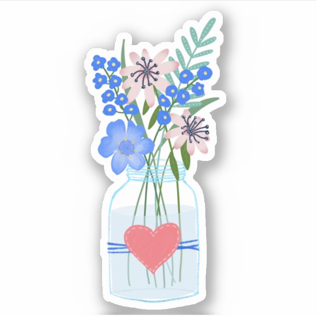 Floral Periwinkle Masons Jar Sticker (Front)