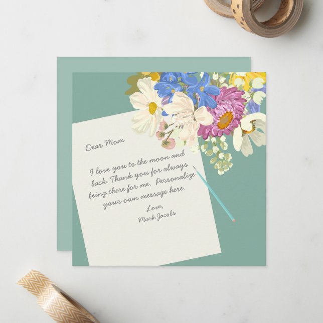 Floral Personal Love Note To Mother  Card (Front/Back In Situ)