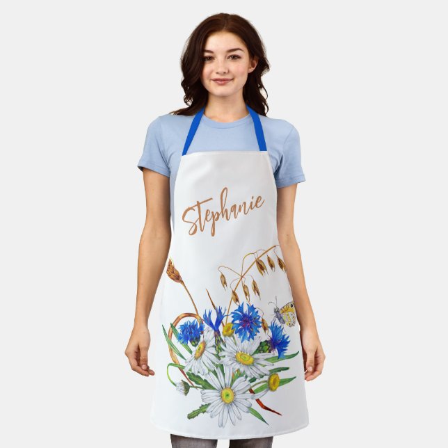 Floral Personalised Apron, Custom Mother-Daughter Apron (Worn)