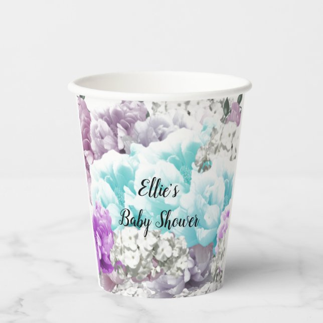  Floral Personalised Baby Shower Paper Cups (Front)