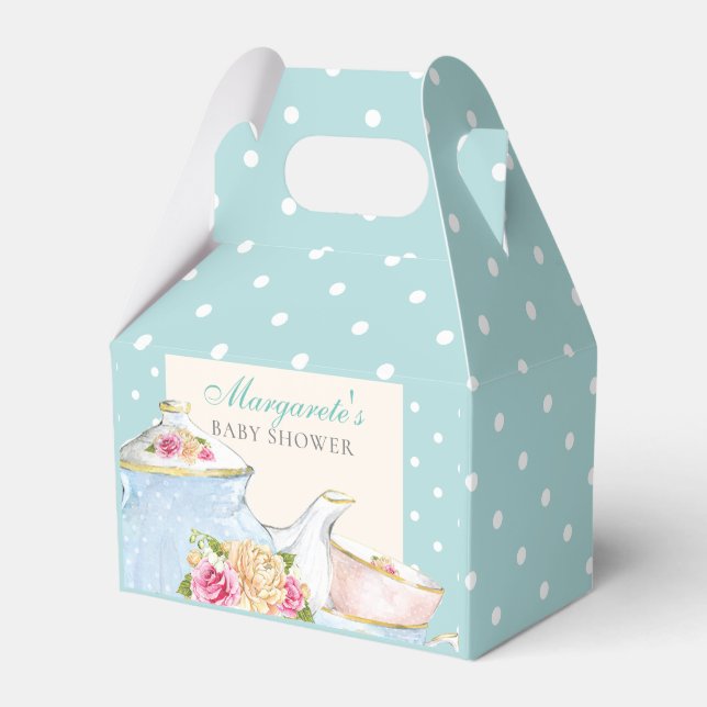 Floral Personalised Baby Tea Shower Polka dot Favour Box (Front Side)