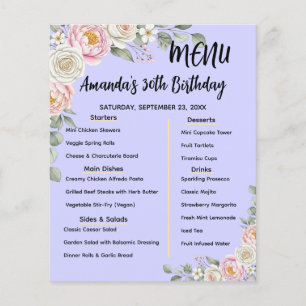 Floral Personalised Birthday Menu Program Card