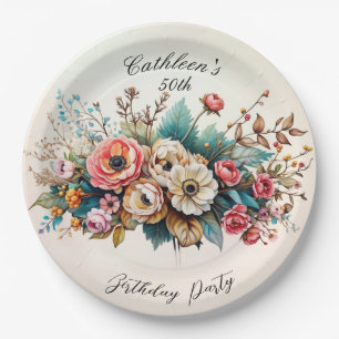 Floral Personalised Birthday Party Plate