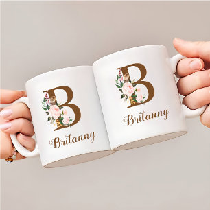 Floral Personalised Bridesmaid Letter B Gift Coffee Mug