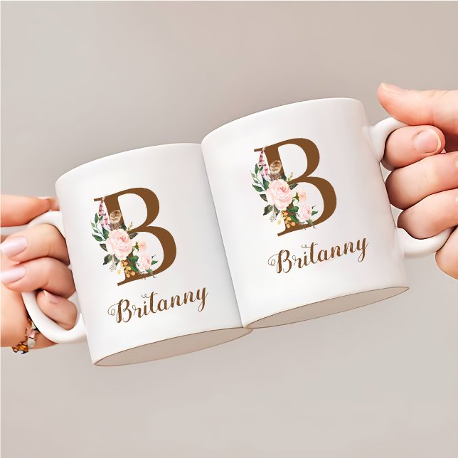 Floral Personalised Bridesmaid Letter B Gift Coffee Mug (Creator Uploaded)
