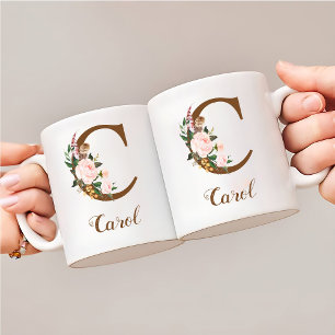 Floral Personalised Bridesmaid Letter C Gift Coffee Mug