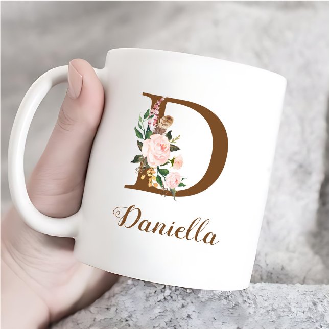 Floral Personalised Bridesmaid Letter D Gift Coffee Mug (Creator Uploaded)