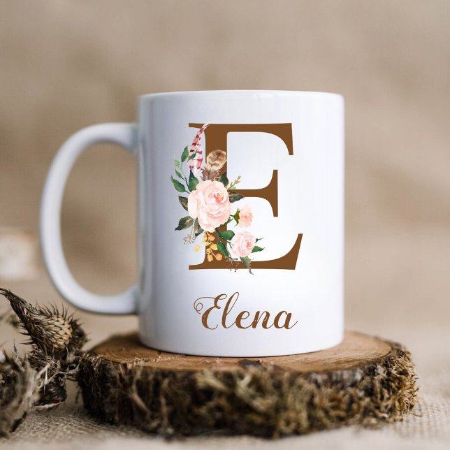 Floral Personalised Bridesmaid Letter E Gift Coffee Mug (Creator Uploaded)