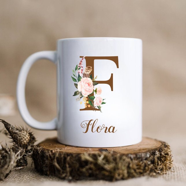 Floral Personalised Bridesmaid Letter F Gift Coffee Mug (Creator Uploaded)