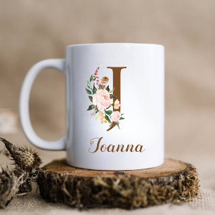 Floral Personalised Bridesmaid Letter J Gift Coffee Mug