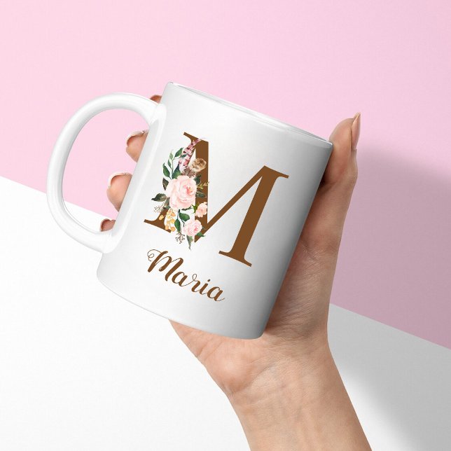 Floral Personalised Bridesmaid Letter M Gift Coffee Mug (Creator Uploaded)