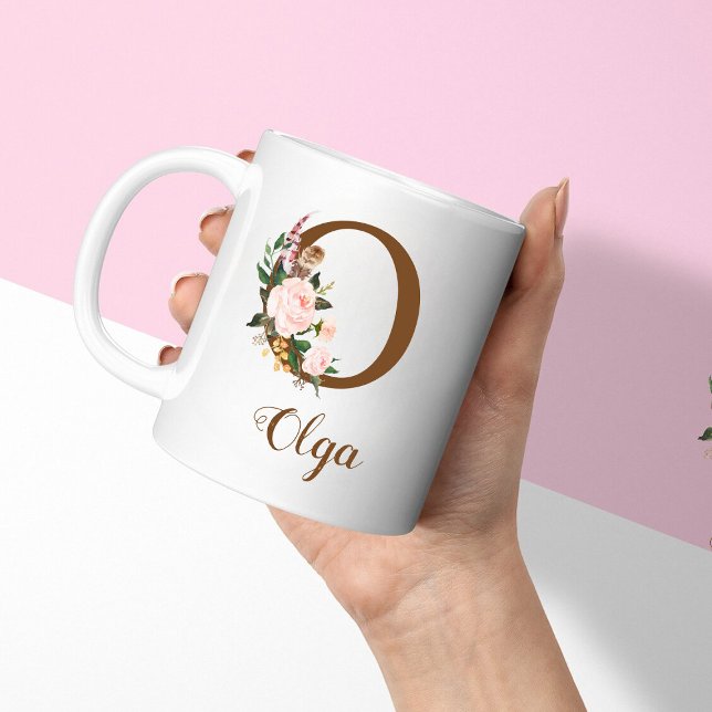 Floral Personalised Bridesmaid Letter O Gift Coffee Mug (Creator Uploaded)
