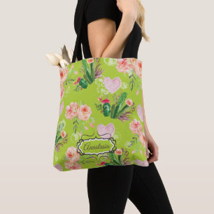 Floral Personalised Cactus Chic Tote Bag