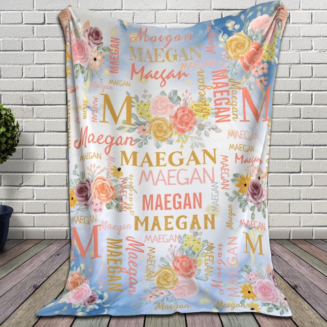 Floral Personalised Collage Name Fleece Blanket (Creator Uploaded)