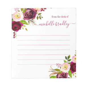 Floral Personalised   From The Desk Of Notepad