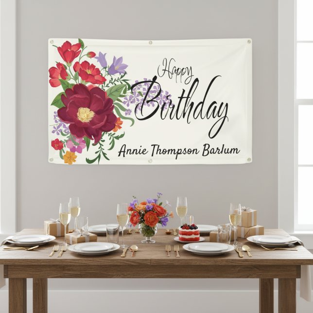 Floral Personalised Happy Birthday Banner (Floral Personalized Happy Birthday Banner)