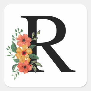 Floral Personalised Monogrammed Square Sticker