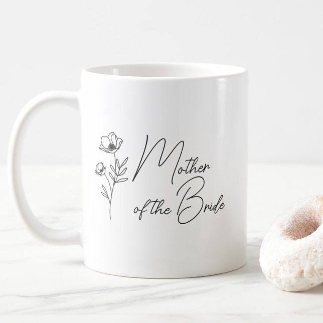 Floral Personalised Mother of the Bride Groom  Coffee Mug (Simple Floral Mother of the Bride Coffee Mug, Wildflower Mug with Name, Wedding Party Gifts)