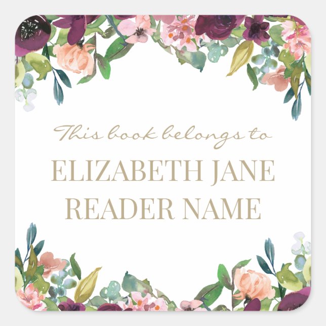Floral Personalised Name Bookplate Label (Front)