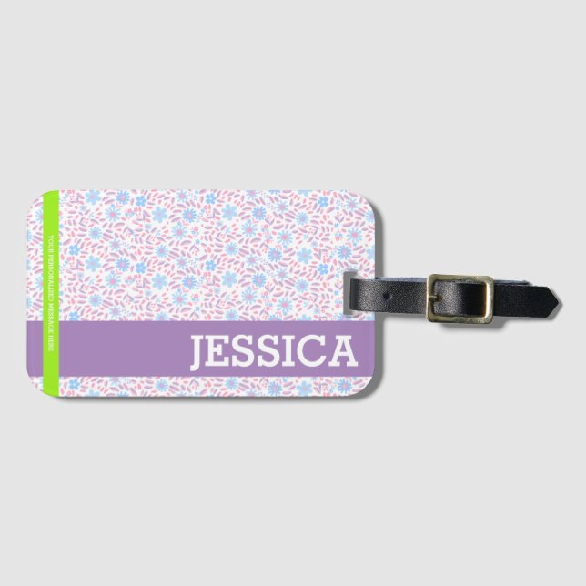 Floral Personalised Name  Luggage Tag (Front Horizontal)