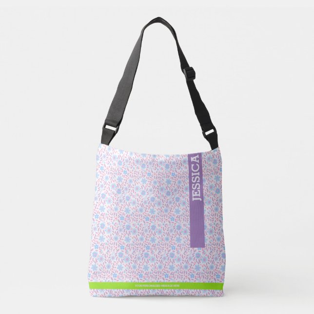 Floral Personalised Name & Monogram Crossbody Bag (Front)
