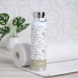 Floral Personalised Name Wildflower Water Bottle
