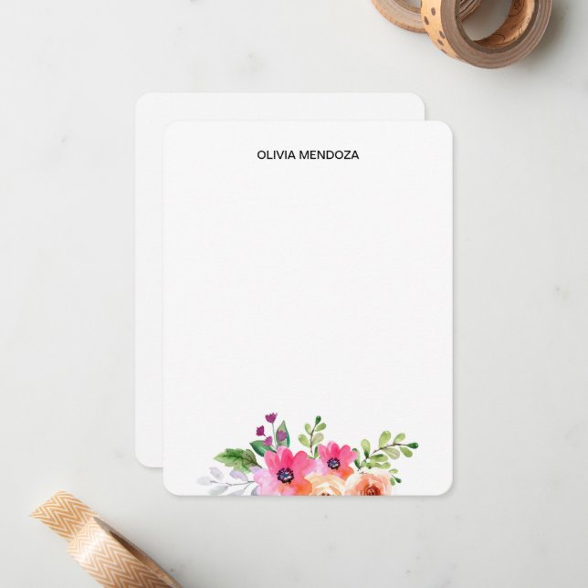Floral Personalised Note Cards (Front/Back In Situ)