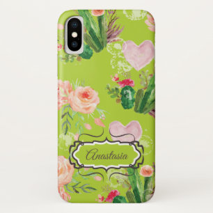 Floral Personalised pastel Green Cactus Case-Mate iPhone Case