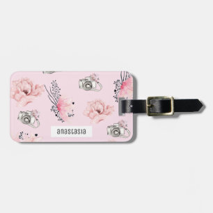 Floral Personalised Pastel Pink Luggage Tag