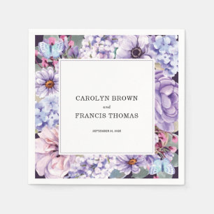 Floral Personalised Purple Watercolor Wedding Napkin