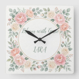 Floral Personalised Wall Clock Watercolor Flower