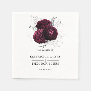 Floral Personalised Wedding Burgundy Napkin