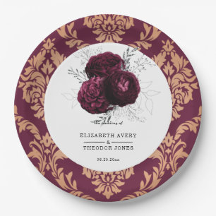 Floral Personalised  Wedding Burgundy Napkins Paper Plate