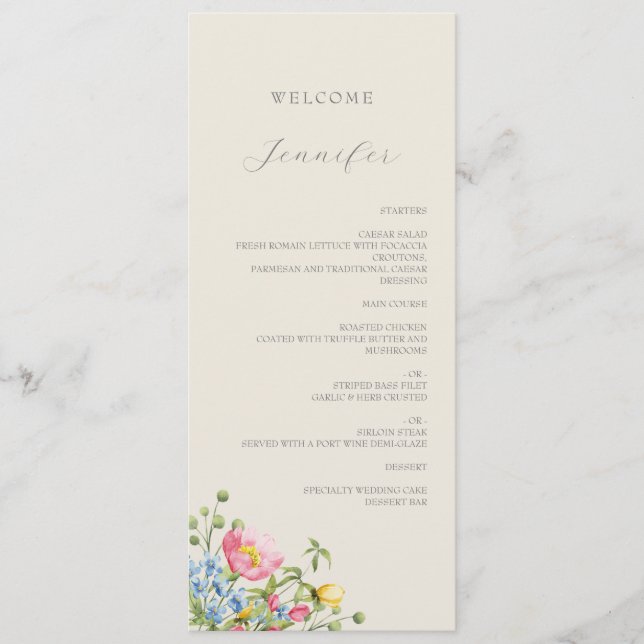 Floral Personalised Wedding Menu  (Front)