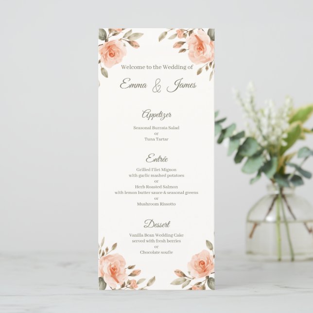 Floral Personalised Wedding Menu Card (Standing Front)