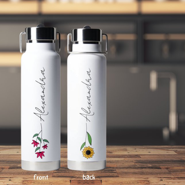 Floral Personalised Your Name Water Bottle (Creator Uploaded)