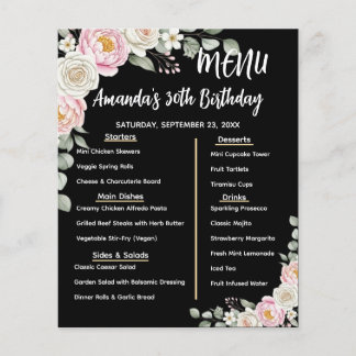 Floral Personalized Birthday Menu Program Card