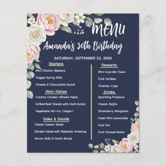 Floral Personalized Birthday Menu Program Card
