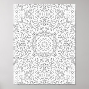Floral Petal Mosaic Mandala Colouring Page Design Poster