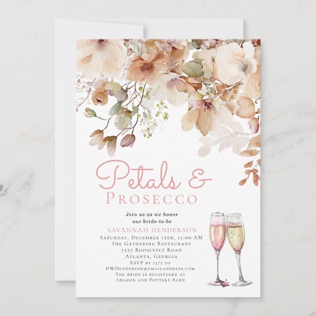 Floral Petals and Bubbly Prosecco Bridal Shower Invitation (Front)