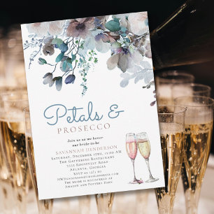 Floral Petals and Prosecco Blue Bridal Shower Invitation