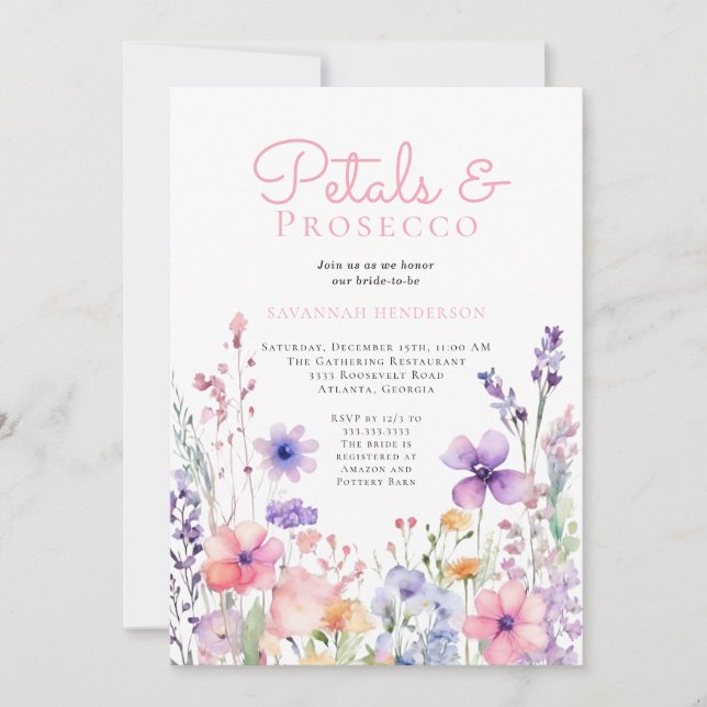 Floral Petals and Prosecco Floral Bridal Shower Invitation (Front)